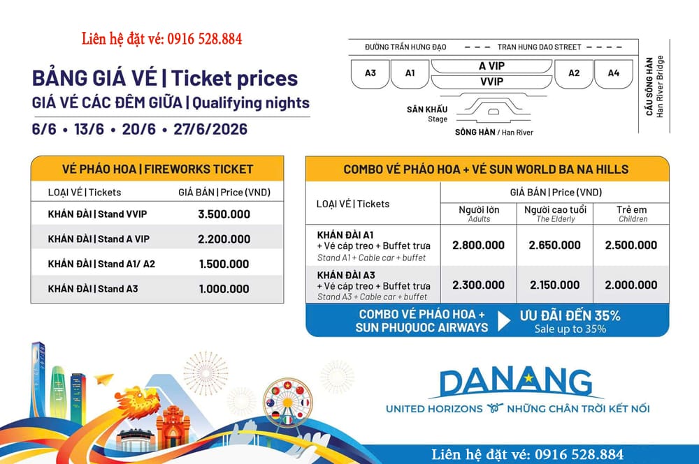 Giá vé pháo hoa xem trực tiếp từ khán đàii